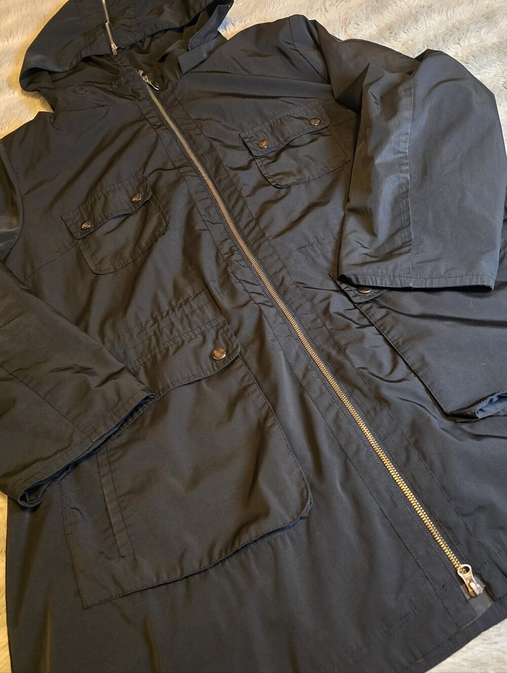 Womens Hooded Field Jacket - Black Military Style